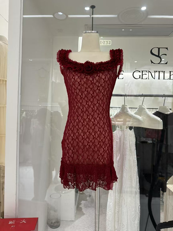 Solid Lace Patchwork Mini Dress