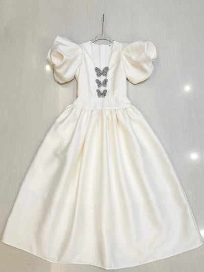 V-neck Patchwork Diamonds Midi Dress