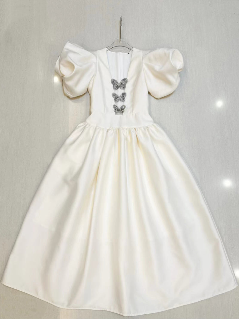 V-neck Patchwork Diamonds Midi Dress