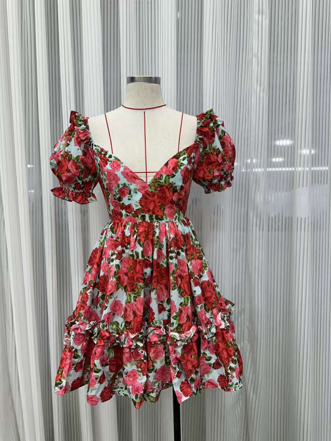 Temperament Print Flower Short Dress