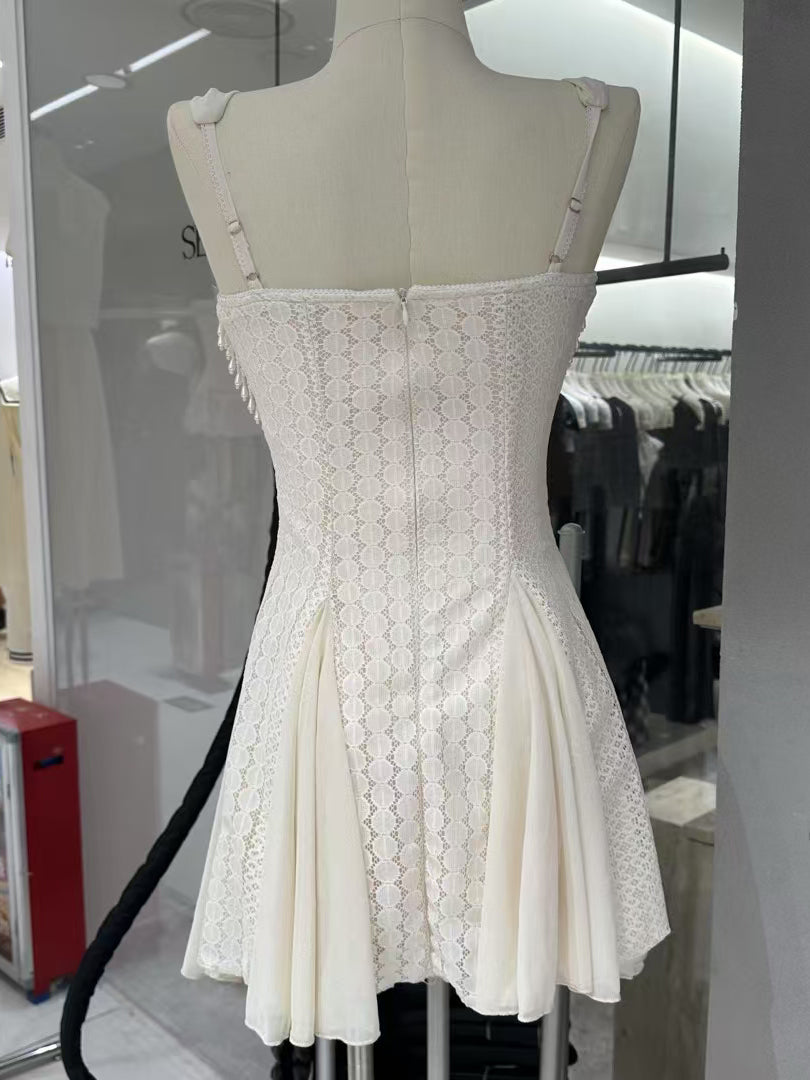 Patchwork Pearls Mesh Mini Dress