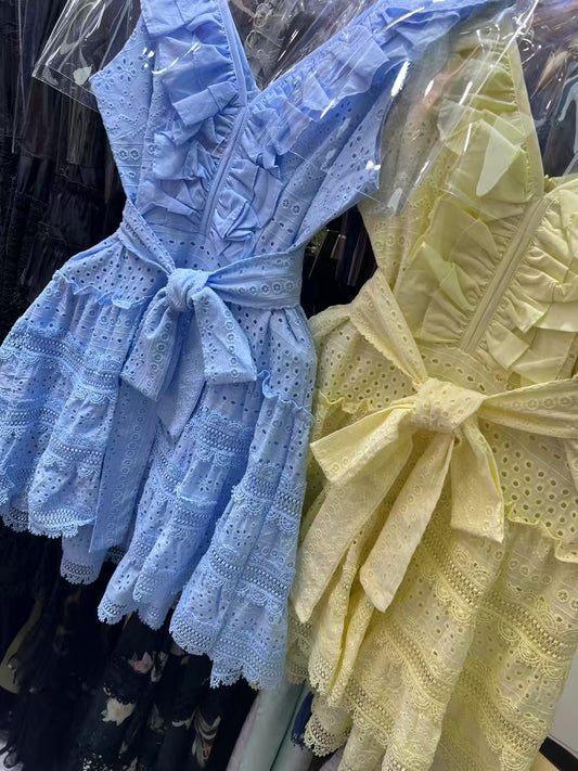 Solid V-neck Off Shoulder Short Dress