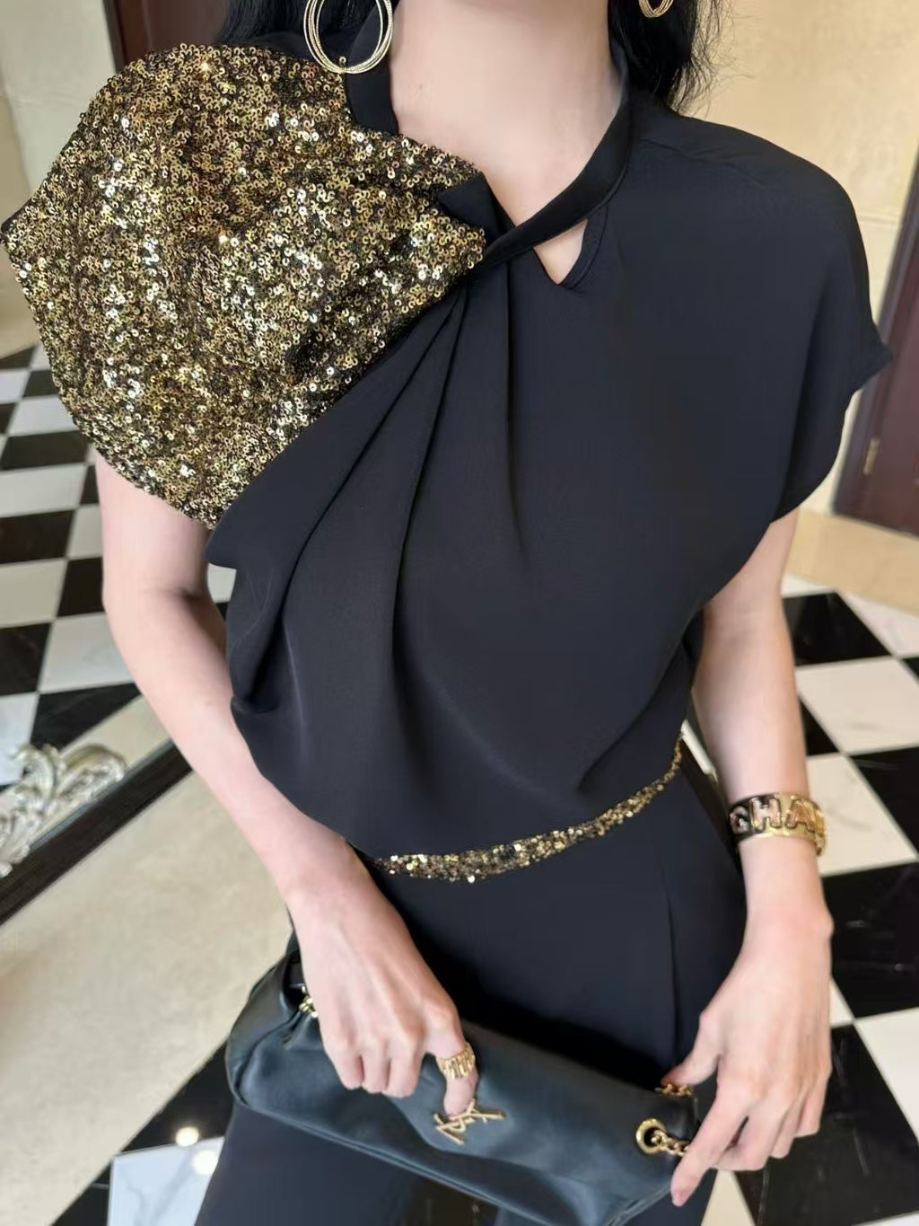Elegant Patchwork Sequins Two Piece Set