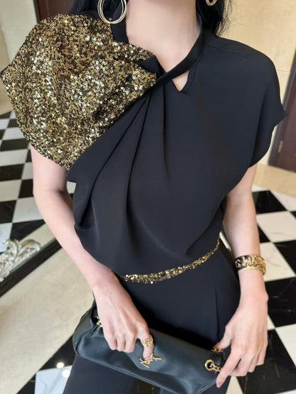 Elegant Patchwork Sequins Two Piece Set
