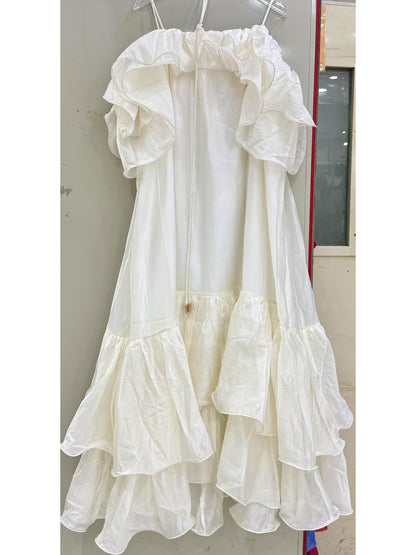 Solid Ruffles Strap Long Dress
