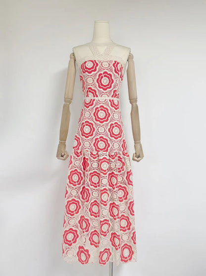 Elegant Patchwork Strap Long Dress