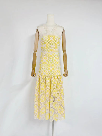 Elegant Patchwork Strap Long Dress