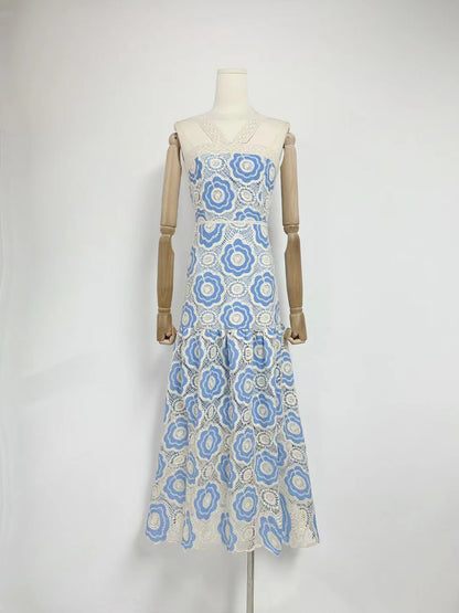 Elegant Patchwork Strap Long Dress