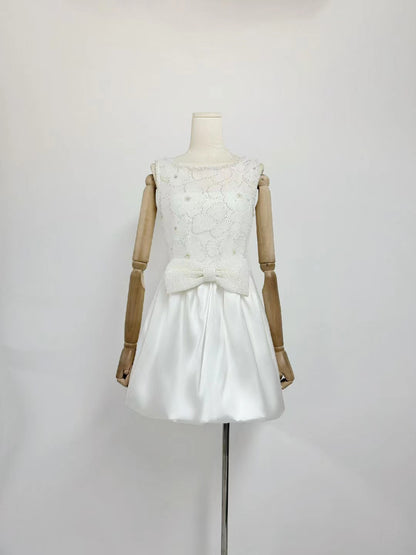 Patchwork Bowknot Sleeveless Short Dress