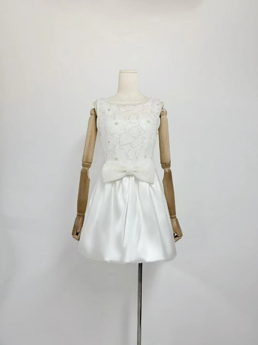 Patchwork Bowknot Sleeveless Short Dress