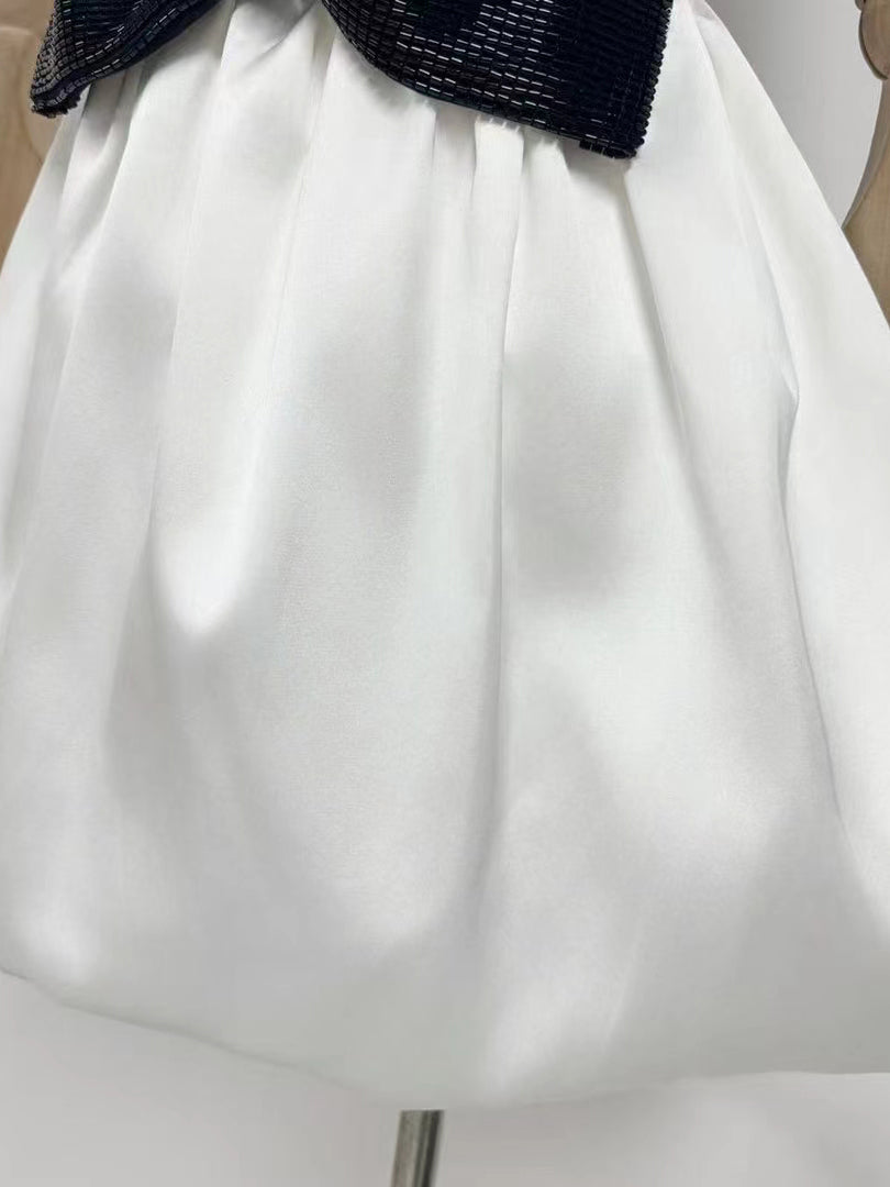 Patchwork Bowknot Sleeveless Short Dress