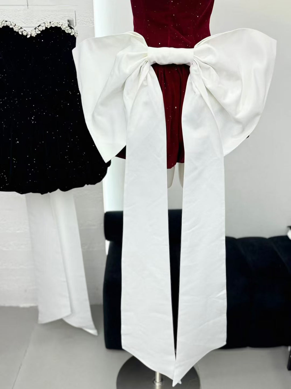 Patchwork Bowknot Diamonds Short Dress