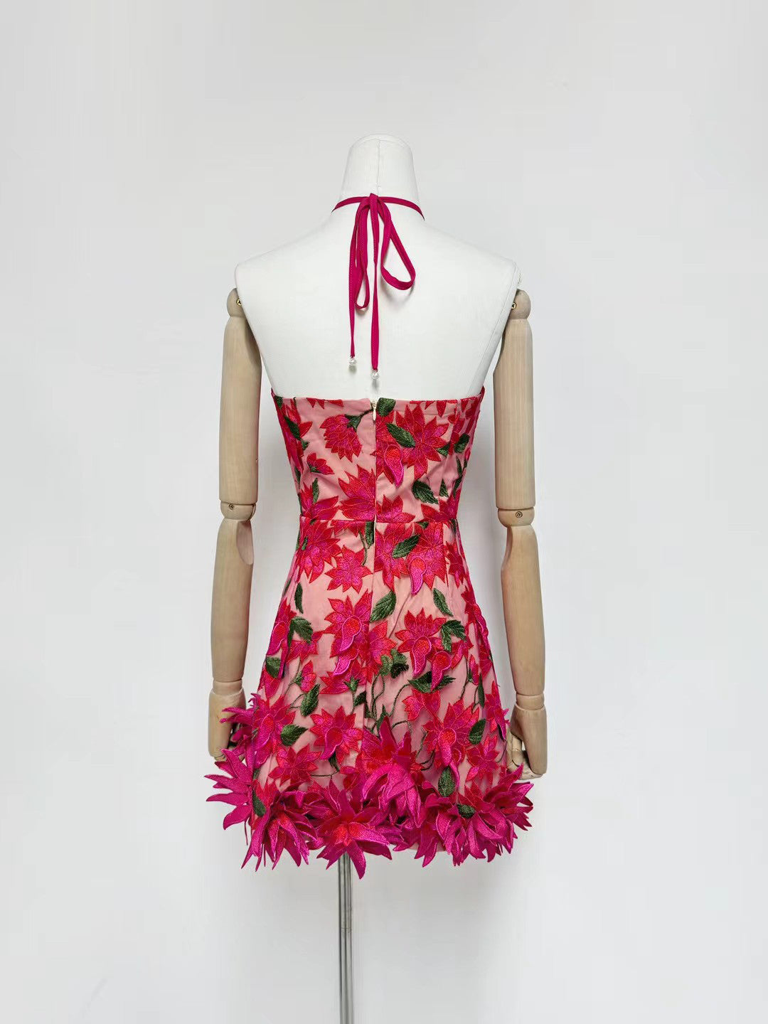 Hanging Neck Patchwork Flower Short Dress
