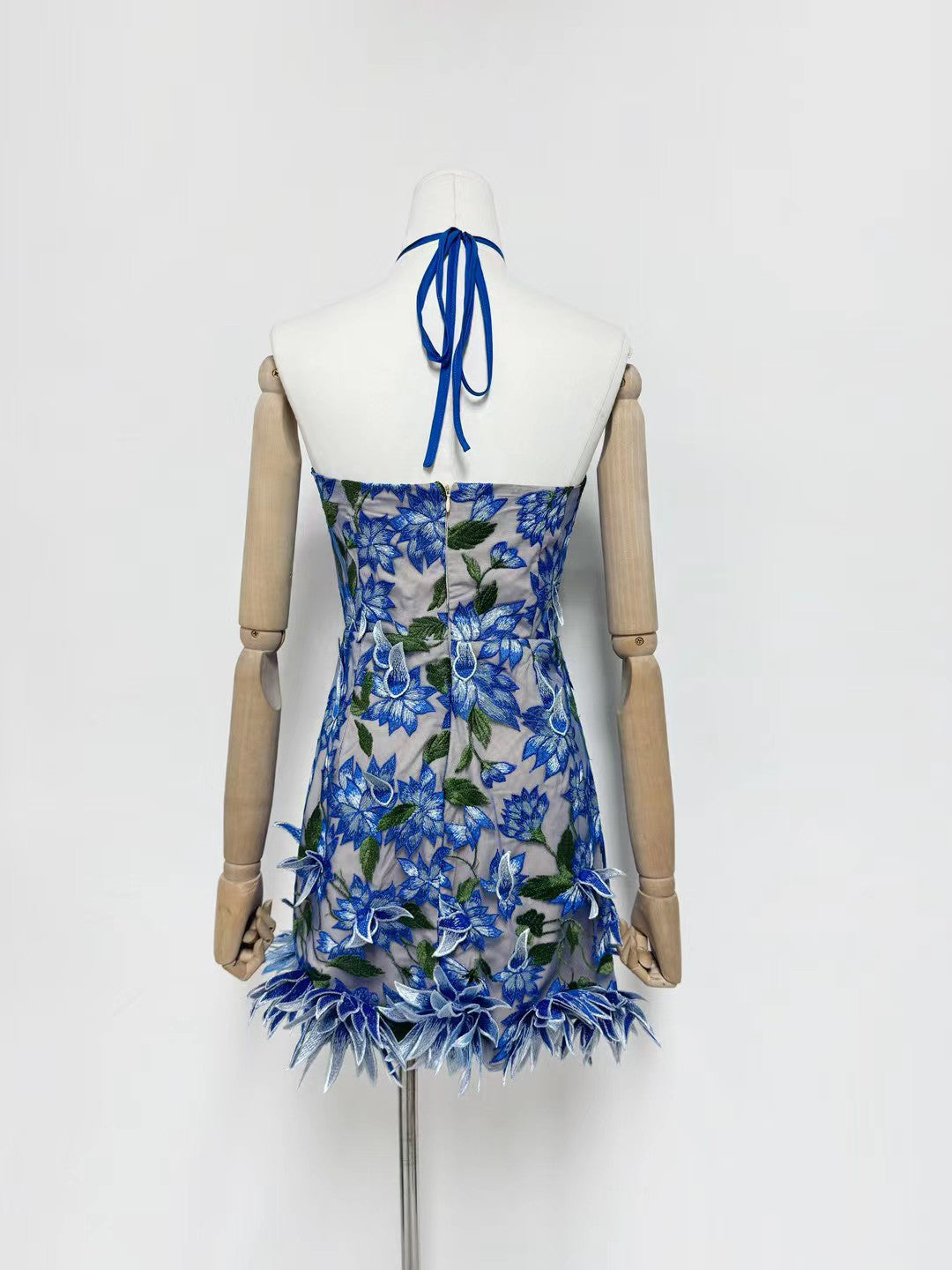 Hanging Neck Patchwork Flower Short Dress