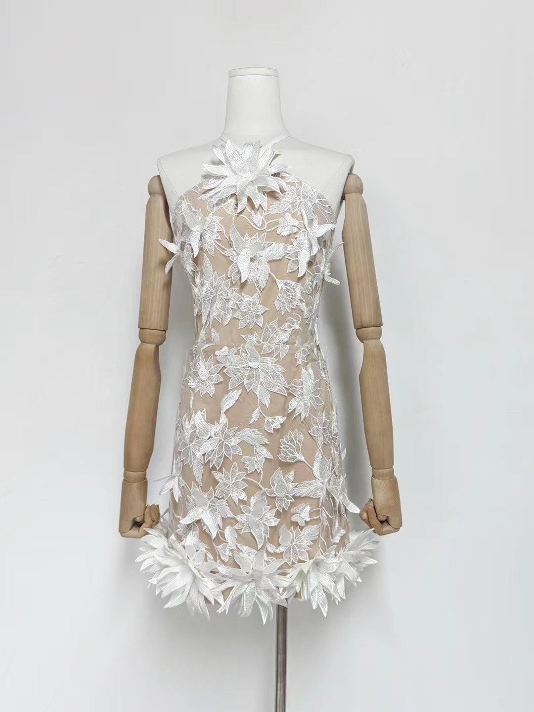 Hanging Neck Patchwork Flower Short Dress