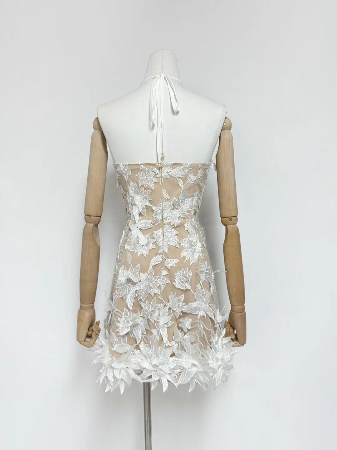 Hanging Neck Patchwork Flower Short Dress
