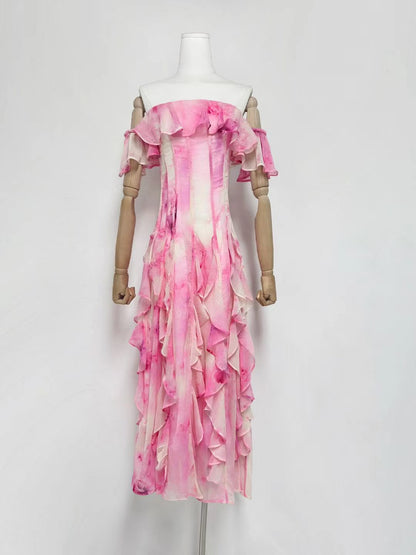 One Line Ruffles Long Dress