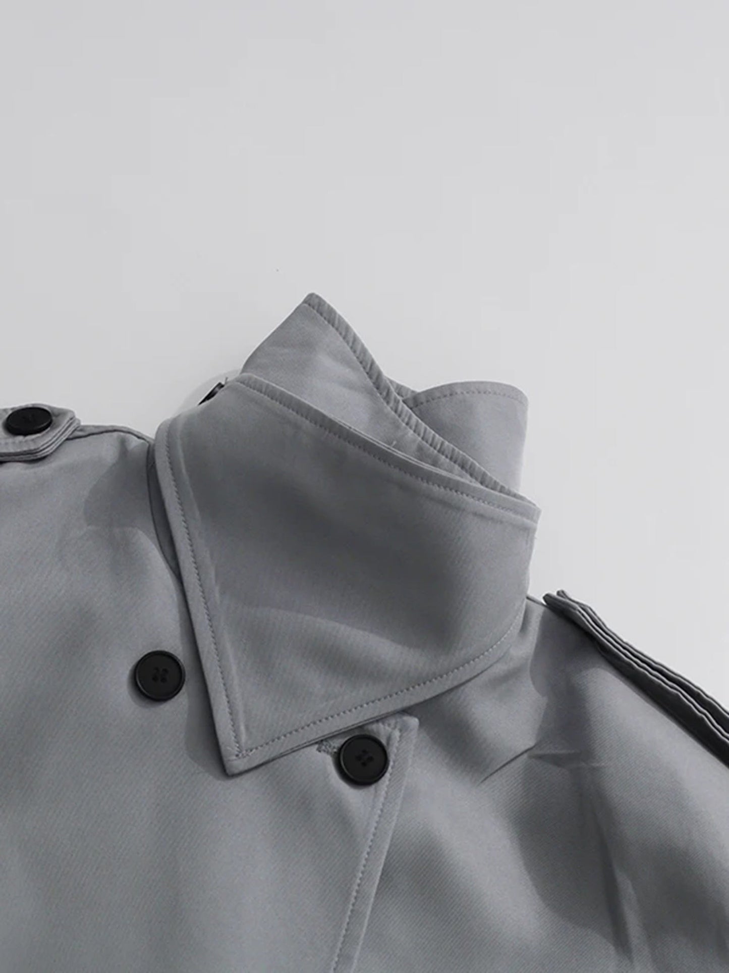 Modern Gray Double - Breasted Trench Coat with Belt - SISPELL