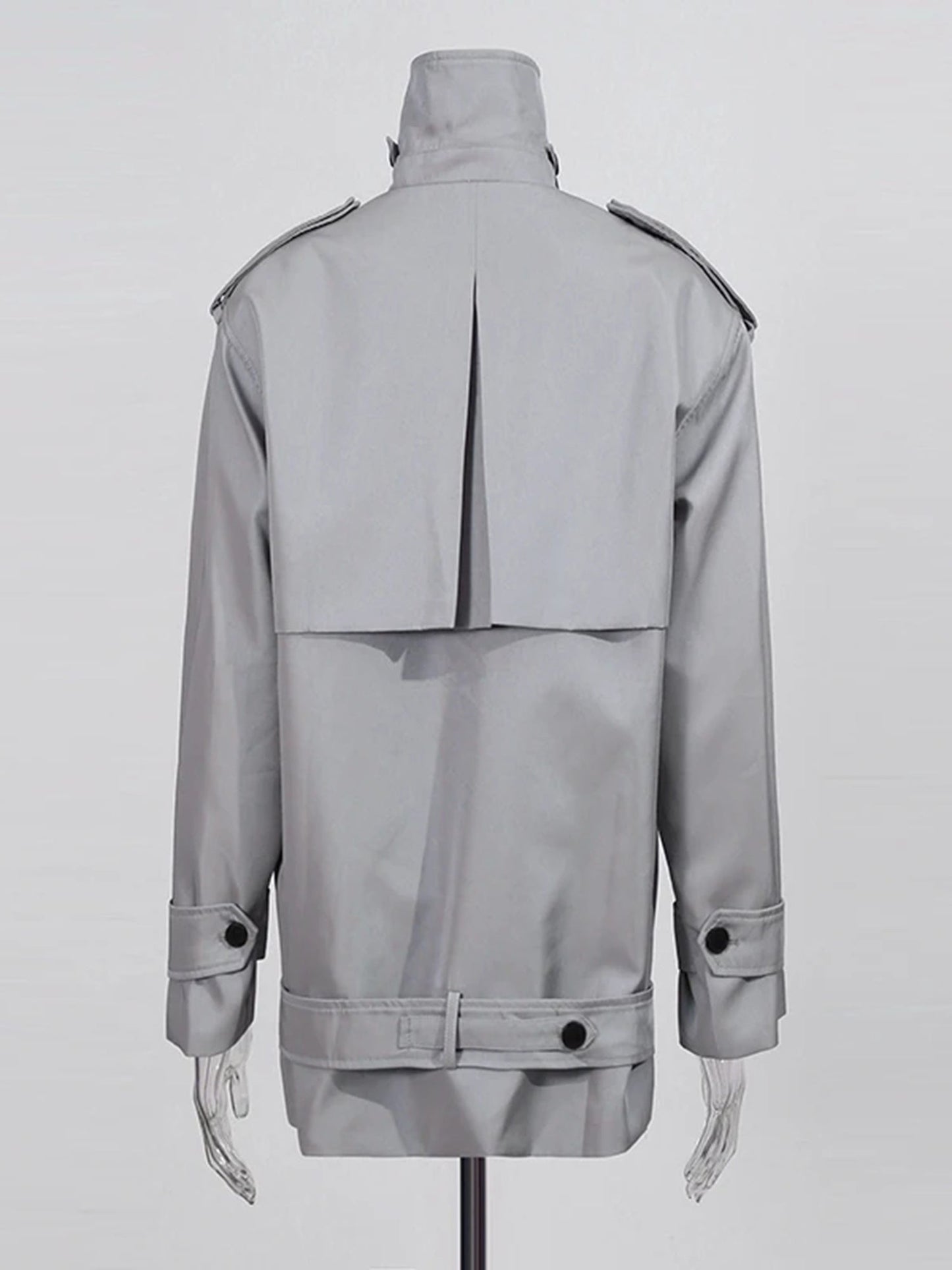 Modern Gray Double - Breasted Trench Coat with Belt - SISPELL