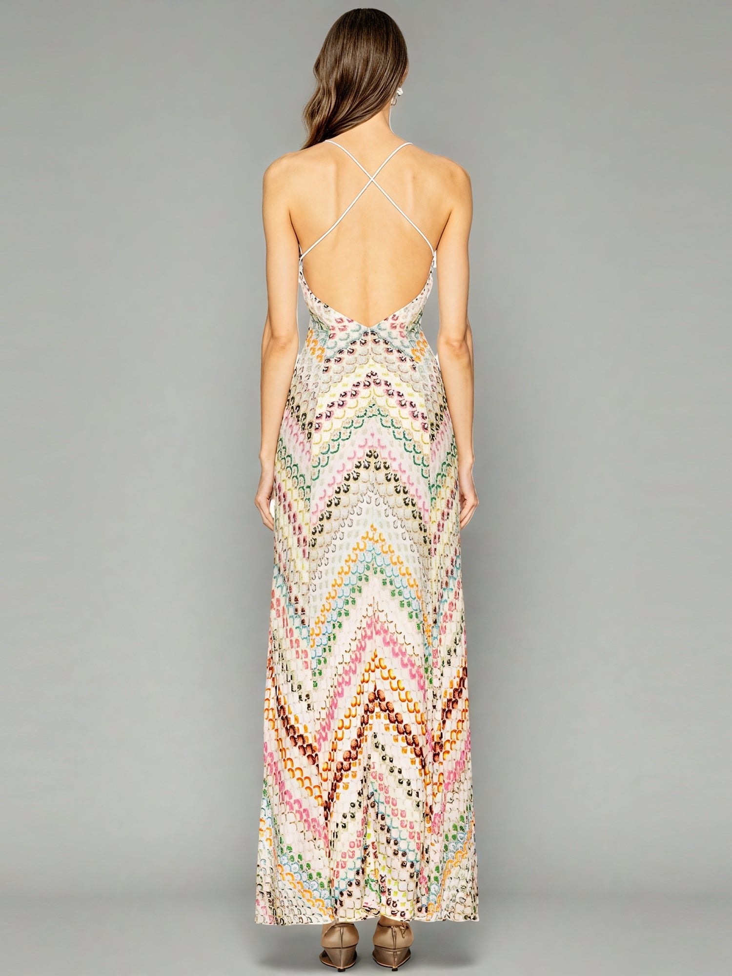 Multicolor Chevron Print Spaghetti Strap Maxi Dress - SISPELL