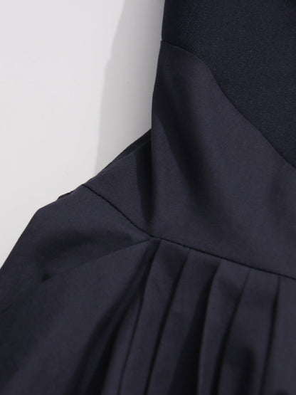 Navy Double - Breasted Trench Coat with Ruched Sleeves - SISPELL