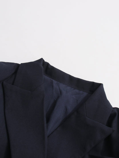 Navy Double - Breasted Trench Coat with Ruched Sleeves - SISPELL