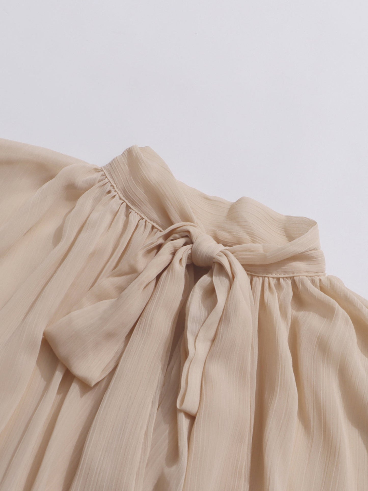 Nude Pink Ruffled Chiffon Blouse with Tiered Bell Sleeves - SISPELL