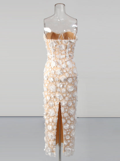 Off Shoulder Patchwork Flower Long Dress - SISPELL