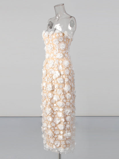 Off Shoulder Patchwork Flower Long Dress - SISPELL