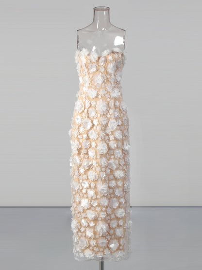 Off Shoulder Patchwork Flower Long Dress - SISPELL