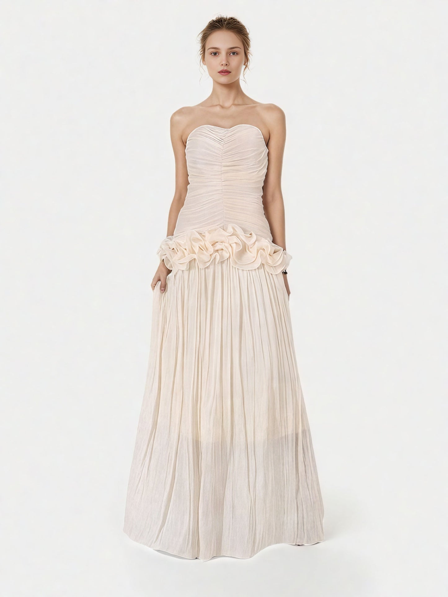 Off Shoulder Pleated Long Dress - SISPELL