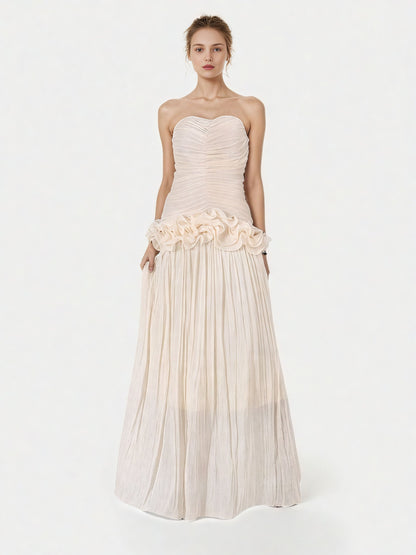 Off Shoulder Pleated Long Dress - SISPELL