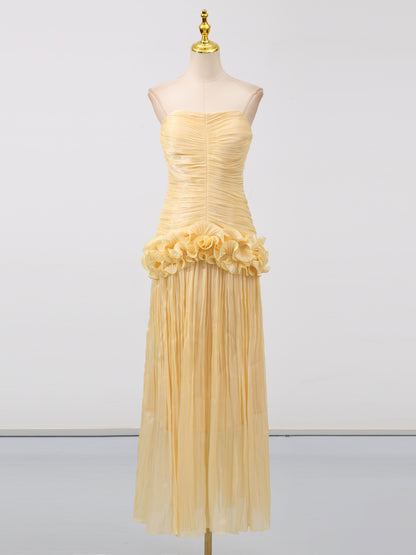 Off Shoulder Pleated Long Dress - SISPELL