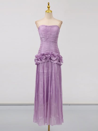 Off Shoulder Pleated Long Dress - SISPELL