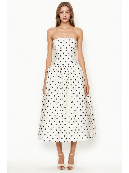 Off Shoulder Wave Point Long Dress - SISPELL