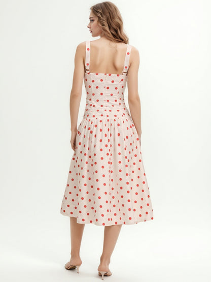 Off Shoulder Wave Point Midi Dress - SISPELL