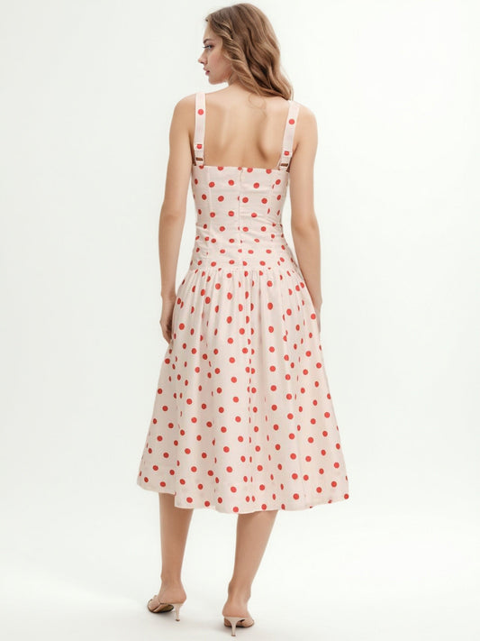 Off Shoulder Wave Point Midi Dress - SISPELL