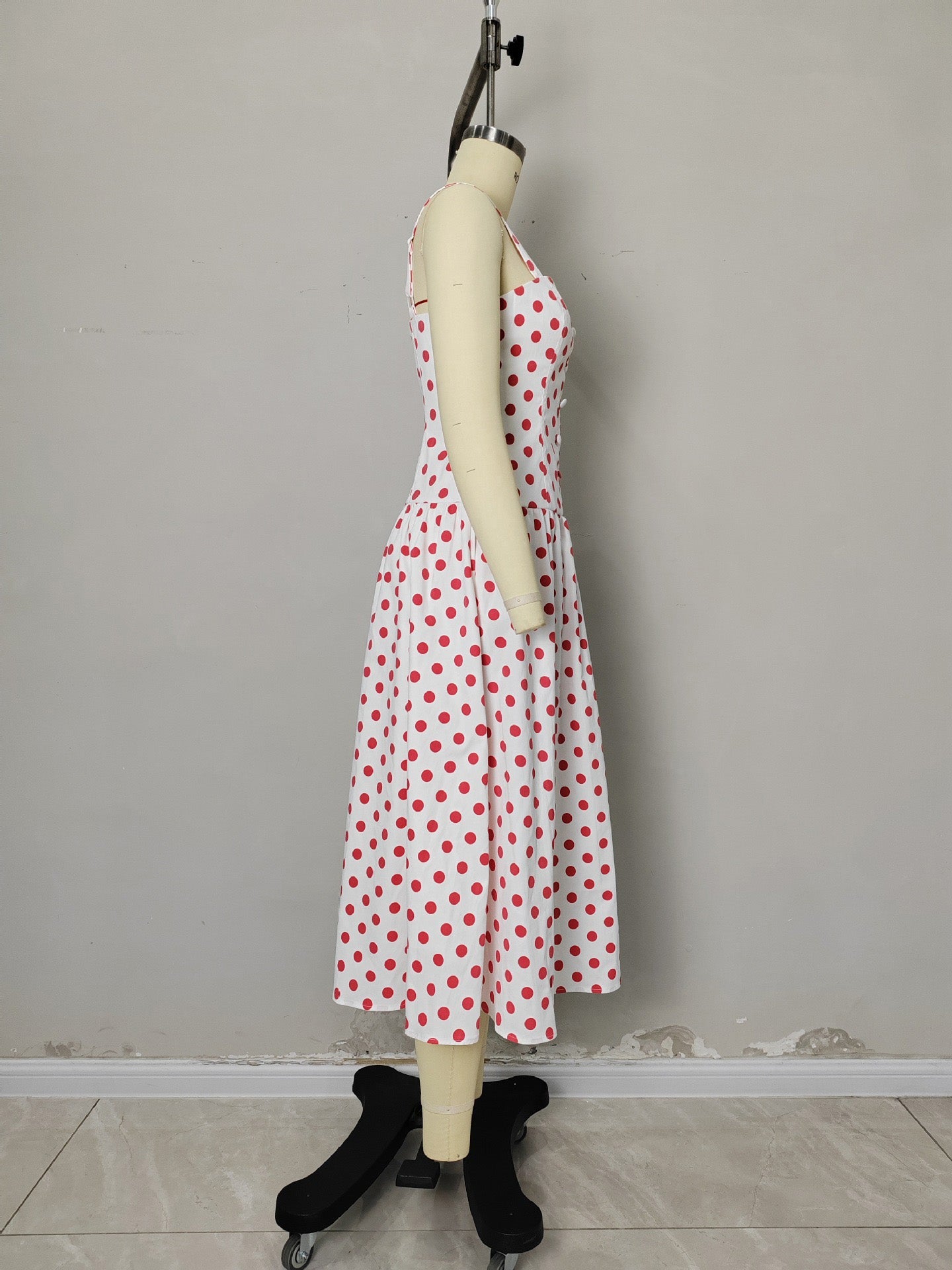 Off Shoulder Wave Point Midi Dress - SISPELL