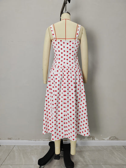 Off Shoulder Wave Point Midi Dress - SISPELL