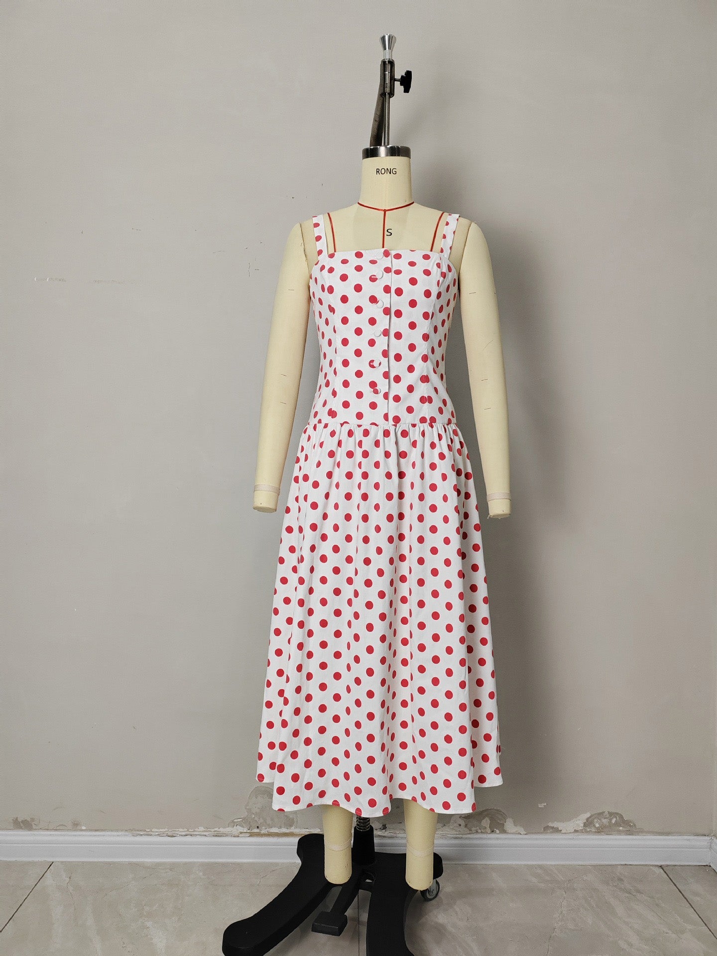 Off Shoulder Wave Point Midi Dress - SISPELL