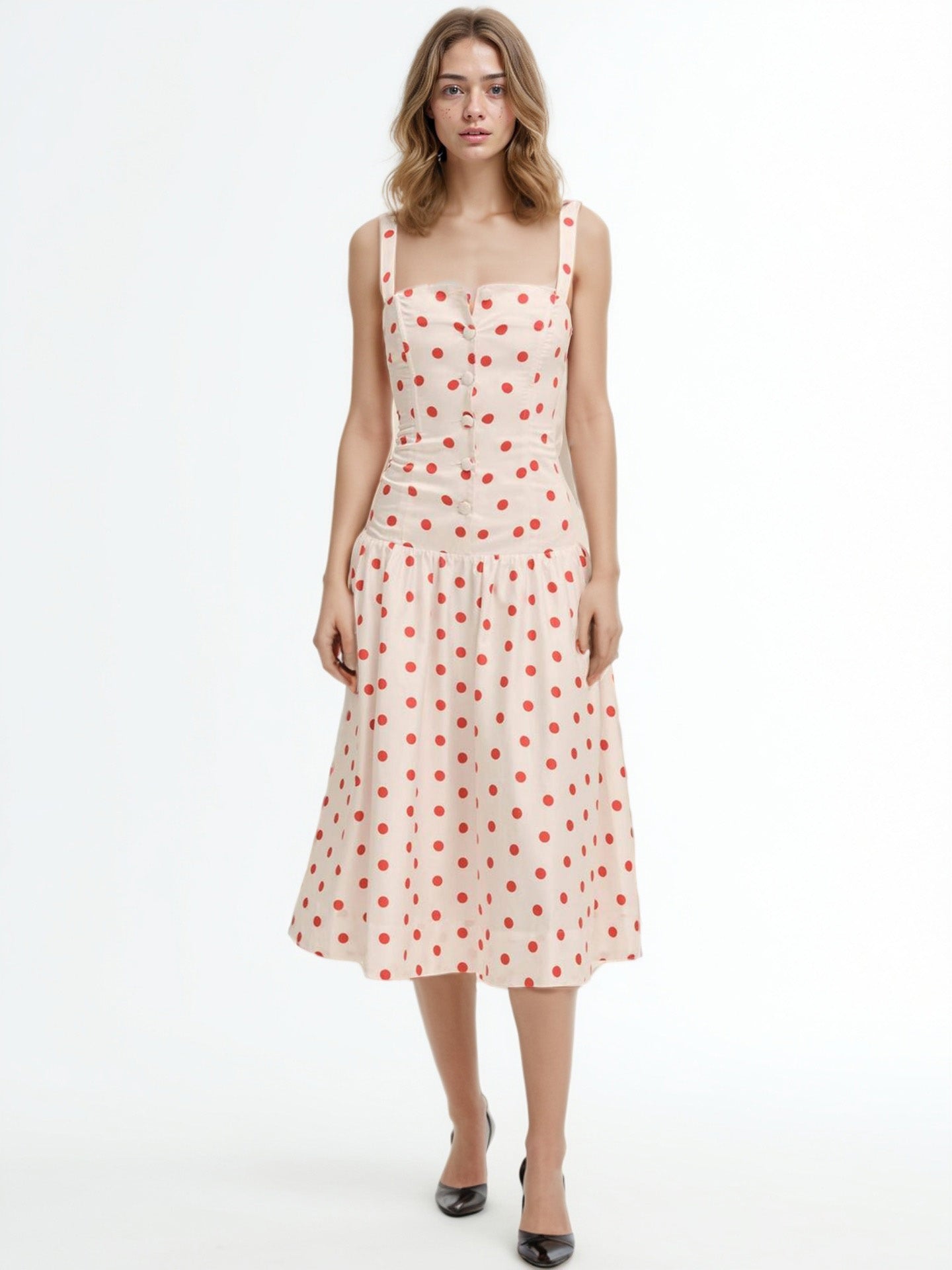 Off Shoulder Wave Point Midi Dress - SISPELL