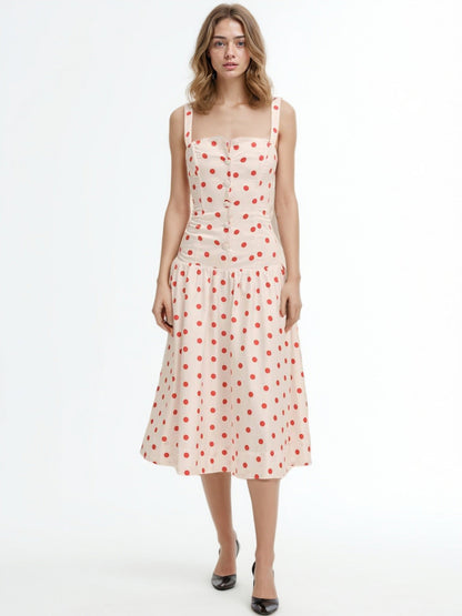 Off Shoulder Wave Point Midi Dress - SISPELL