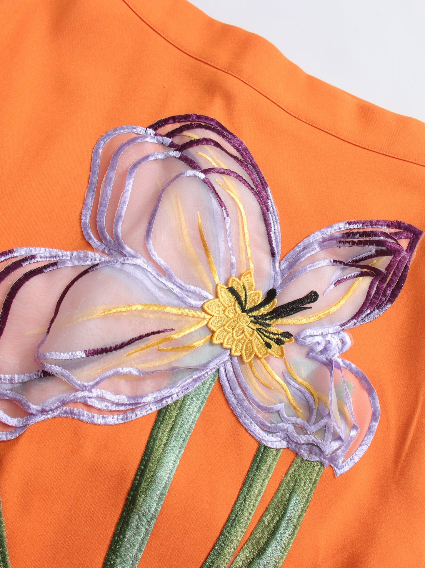 Orange Floral Appliqué Crop Top & Midi Skirt Set - SISPELL