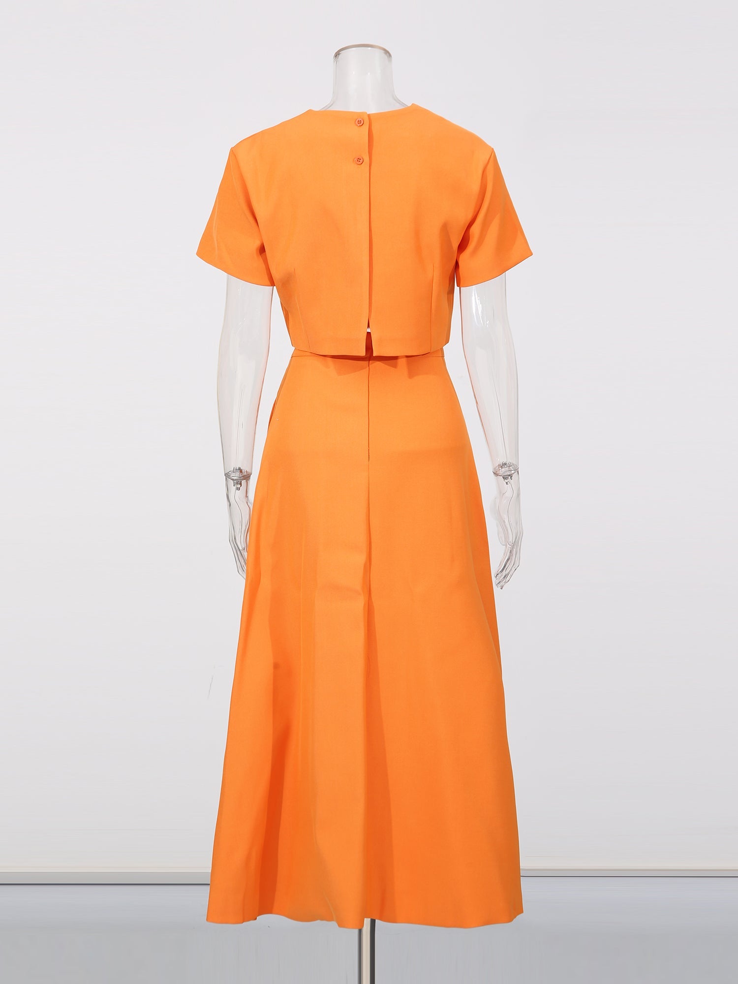 Orange Floral Appliqué Crop Top & Midi Skirt Set - SISPELL