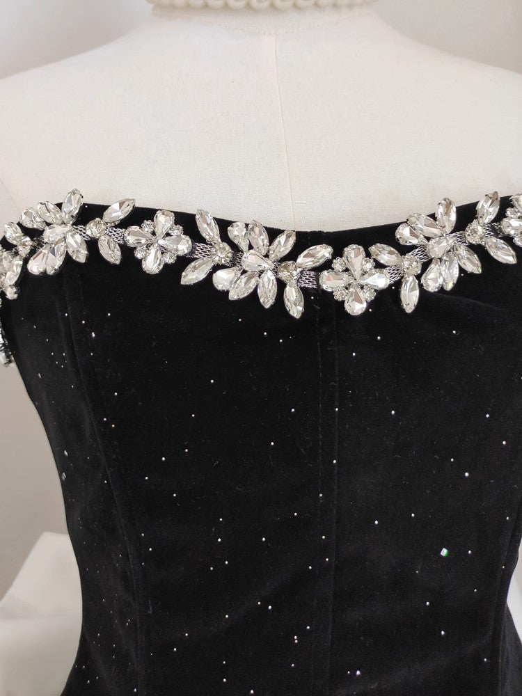 Patchwork Bowknot Diamonds Short Dress - SISPELL