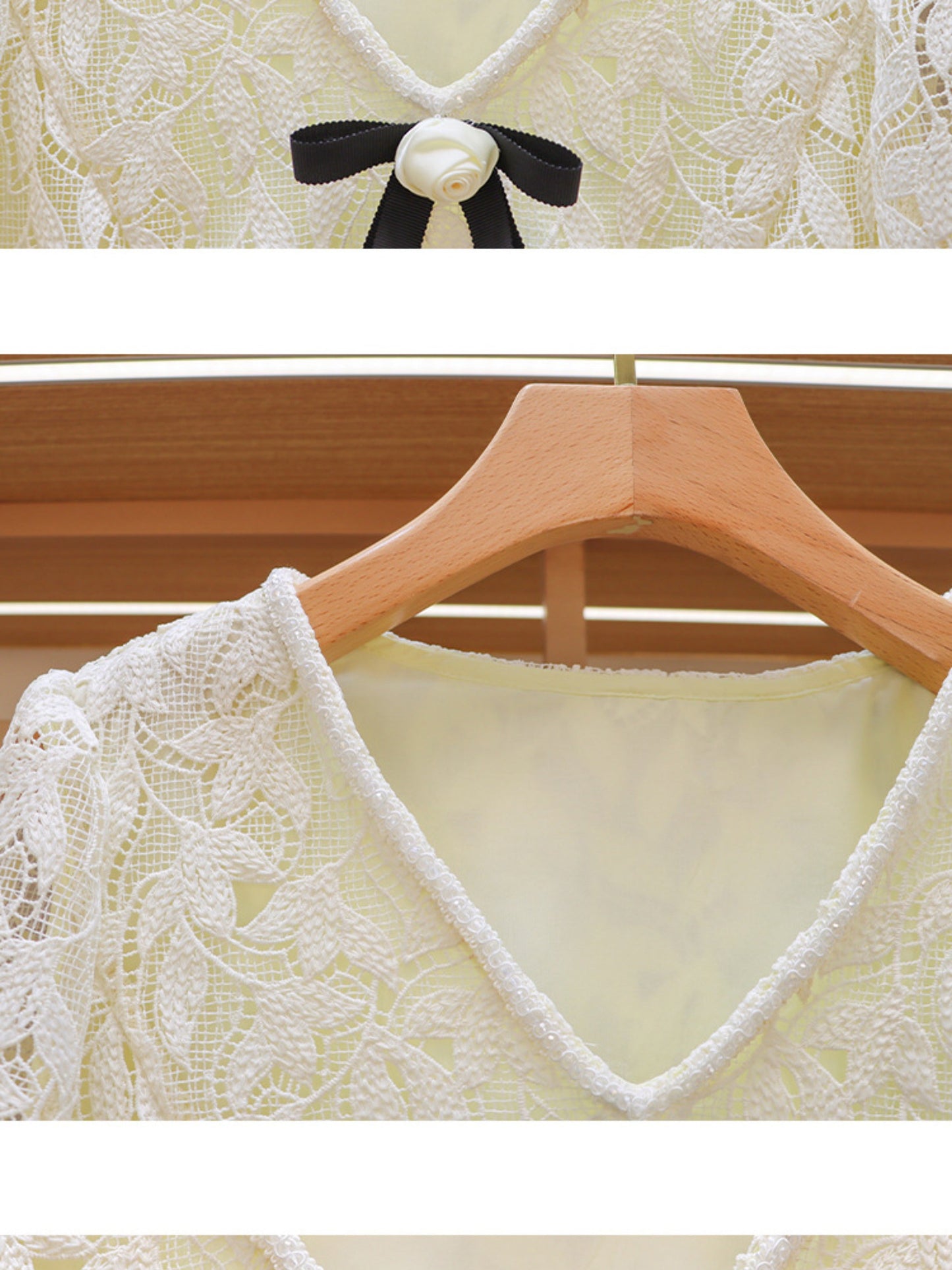 Patchwork Lace Bowknot Short Dress - SISPELL