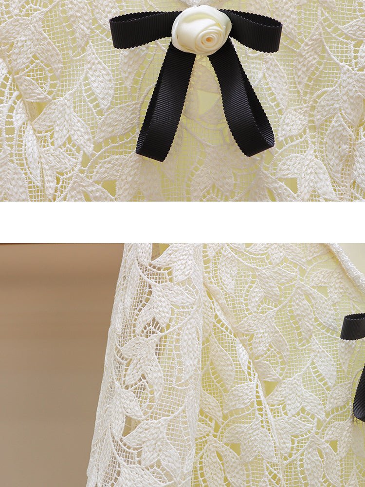 Patchwork Lace Bowknot Short Dress - SISPELL