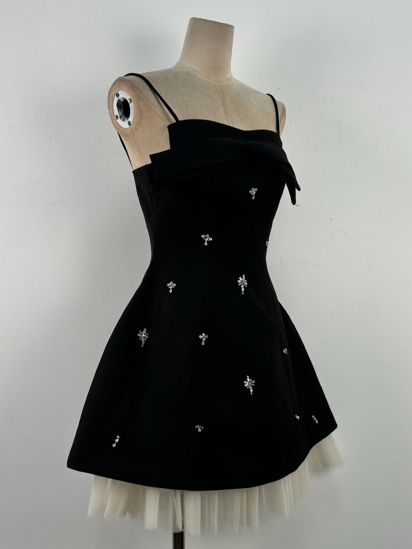 Patchwork Mesh Diamonds Short Dress - SISPELL