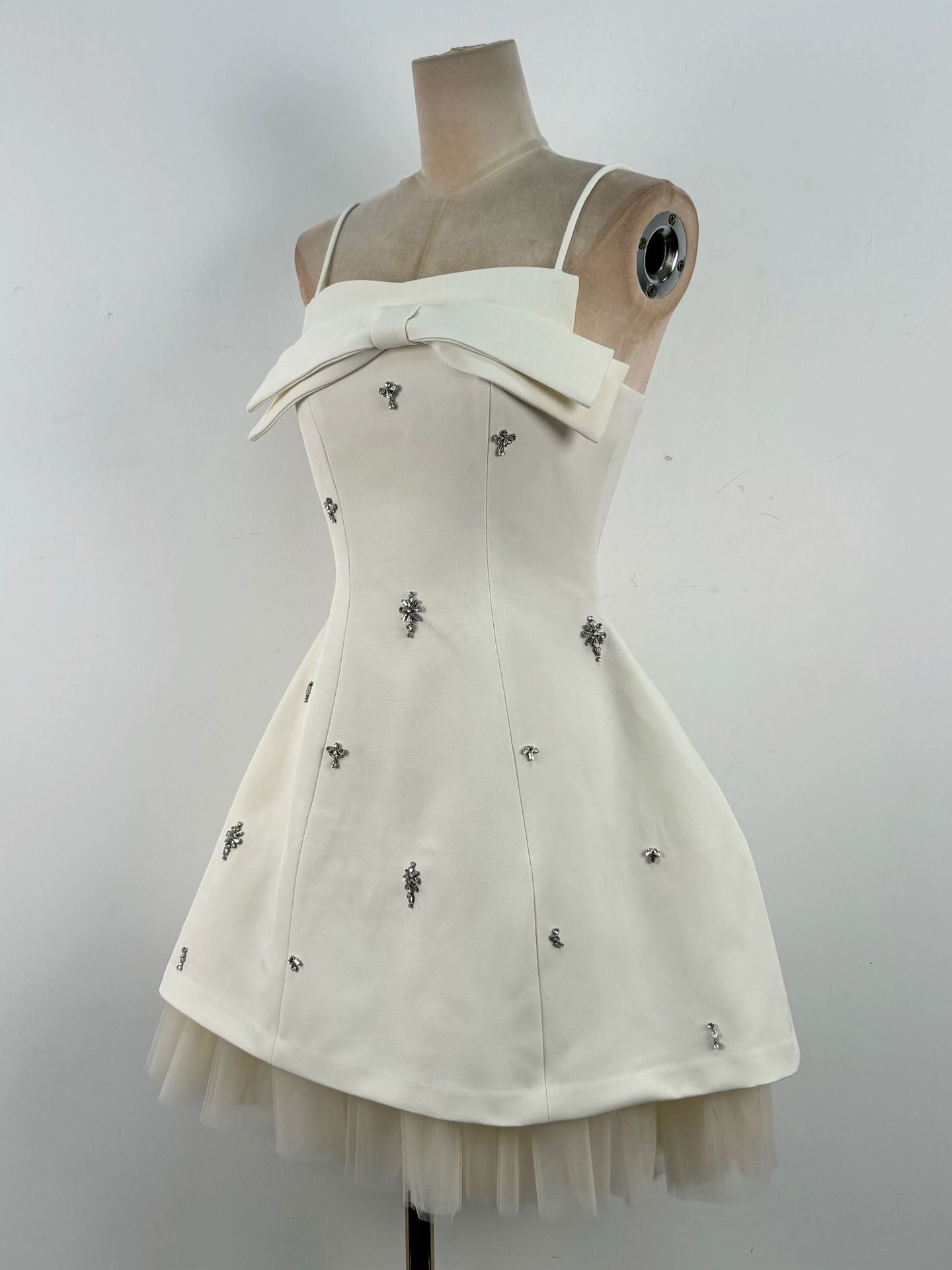 Patchwork Mesh Diamonds Short Dress - SISPELL