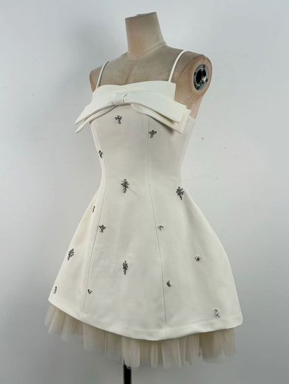 Patchwork Mesh Diamonds Short Dress - SISPELL